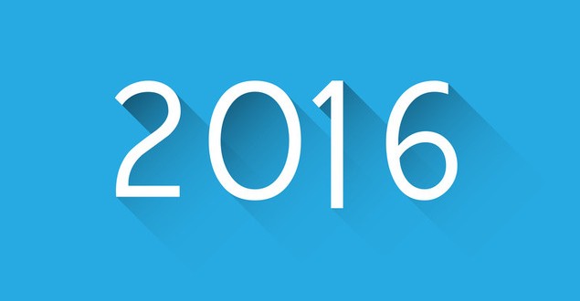Happy 2016 new year word over blue. Vector paper illustration.